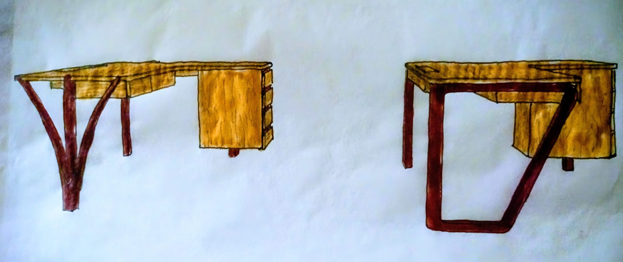 Zwei von drei Vorschlägen für einen Schreibtisch. Der Platzhbedarf lässt keine ander Ladenöffnung zu