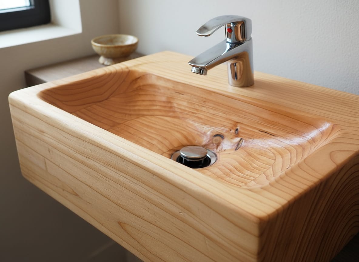Waschbecken aus Douglasie handgeschnitzt von HerzHolzHobel